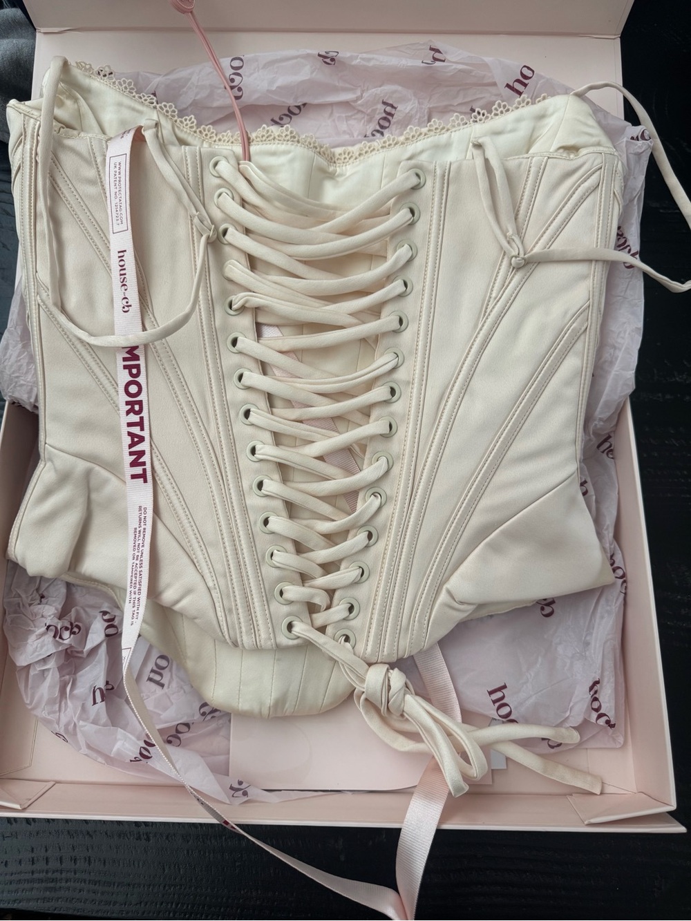 House of CB Vintage Ivory Lace-Up Corset Top Cadie NWT